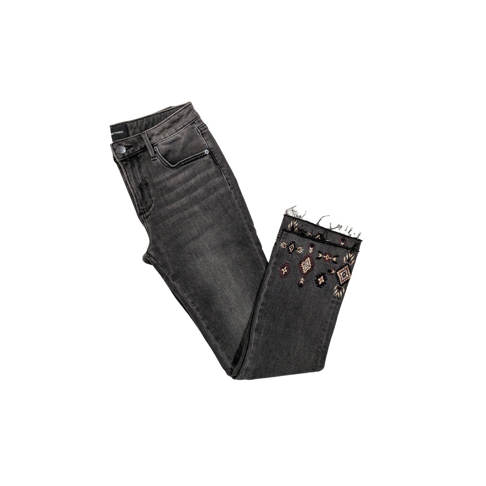 Driftwood Colette 26x26 Grey Embroidered Raw Hem Skinny Cropped Jeans
